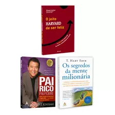 Kit 3livros, Pai Rico, Pai Pobre + Os Segredos Da Mente Milionária + O Jeito Harvard De Ser Feliz, Aprenda Enriquecer, Edição Atualizada, Robert Kyiosaki, Shawn Achor, T. Harv Eker