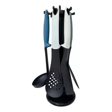 Kit 5 Utensílios Para Cozinha Em Nylon Com 1 Suporte 360 Cor Preto