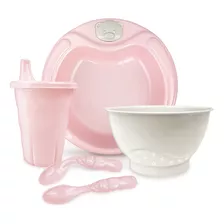 Kit Alimentação Infantil Bowl Pratinho Copo Talher Adoleta Cor Rosa