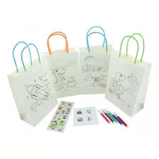 Bolsa Para Colorear Niño X4 Con Stickers Y Marcadores Color Blanco Dibujos