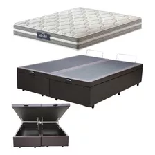 Cama Box C/ Baú Queen + Colchão Mola Ensacada Probel Vegas Cor Marron