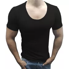 Camisa Básica Slim Gola Canoa Masculina Elastano Manga Curta