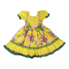 Vestido Festa Junina Amarelo Quadrilha 8 10 12 Anos