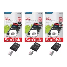 Cartão De Memoria 128gb Sandisk Ultra Kit Com 3 Uni.