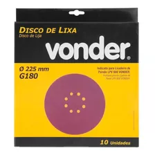 Disco De Lixa Com 225mm Grão 180 Com 10 Unidades - Vonder