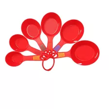 Conjunto Colher Colheres Medidora C/ 6 Pcs Plastico Vermelho