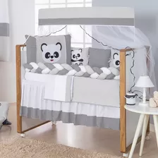 Kit Protetor Berço Trança Panda 11 Pçs Menino/menina + Saia