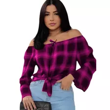 Blusa Xadrez Feminina Manga Longa Despojada Fashion Casual