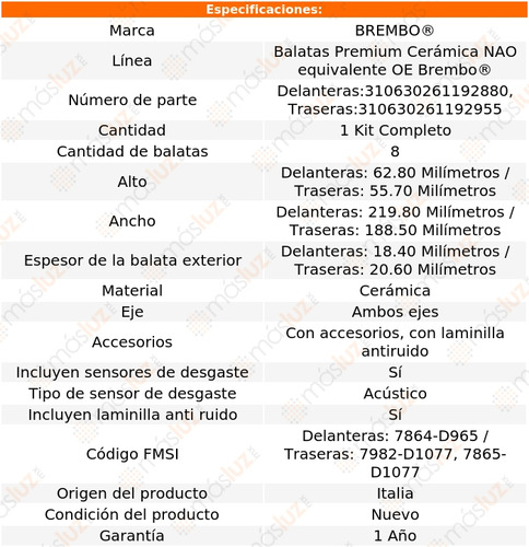 Paquete Balatas Del Y Tras Ram 2500 V8 5.7l 03/05 Brembo Foto 2