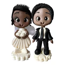 Casal Topo De Bolo Noivinhos Biscuit Casamento Negros