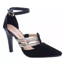 Sapato Scarpin Preto Speechio Ouro Light Elegante Fashion