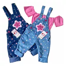 Jardineira Jeans Infantil Estrelinha