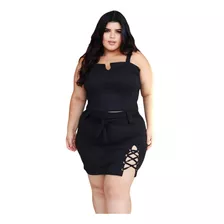 Conjunto Saia E Cropped Moda Feminina Plus Size Verão