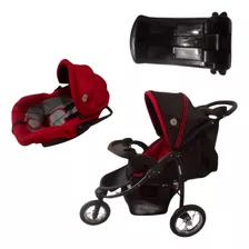 Carrinho Bebe 03 Rodas Preto/vermelho + Bebe Conforto