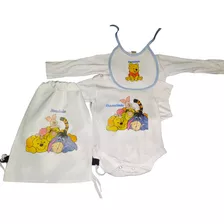 Kit De Bebe Body+babero+mochila De Tela