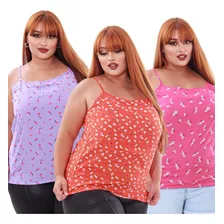 Kit 3 Regatas Básicas Plus Size Viscose