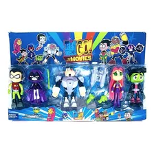 Kit Com 5 Bonecos Jovens Titãs Articulados Luz Teen Titans