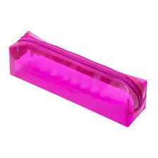 Estojo Pvc Transparente Quadrado 1 Fecho Rosa Brw