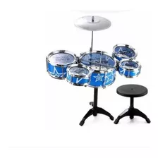 Mini Bateria Musical Infantil 5 Tambores Com Banco Jazz Drum Cor Azul