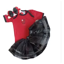 Kit Body Temático Flamengo Com Saia Tule E Laço