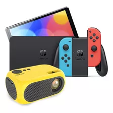 Nintendo Switch Oled 64gb Neon Azul Más Proyector Amarillo