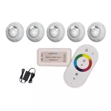 Kit Led Piscina Com Controle + 5 Leds Rgb 9w + Fonte 12v