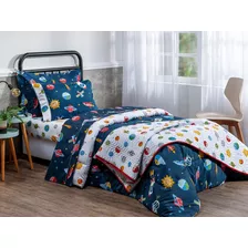 Edredom Kids Infantil Astro Menino 180 Fios Azul Planeta