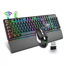 Combo Teclado Inalámbrico Juegos, Ratón Y Reposamuñecas, Con