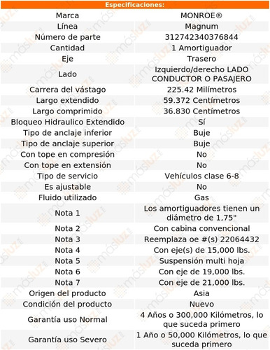 1) Amortiguador Magnum Gas Izq/der Tras C6000 Topkick 91/96 Foto 3