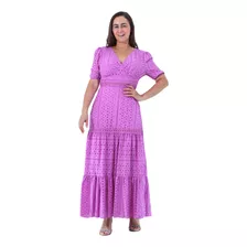 Vestido Lese Forrado Delicado Longuete - Aline