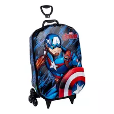 Mochila 3d Capitao America Com 6 Rodinhas Maxtoy 6194 Cor Colorido