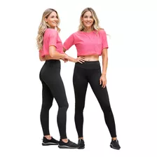 Roupa Academia Blusa Cropped E Calça Legging Moda Fitness 