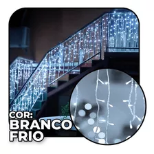 Cascata 400 Led Fixo Branco Frio Fio Branco 110v Macho Fema