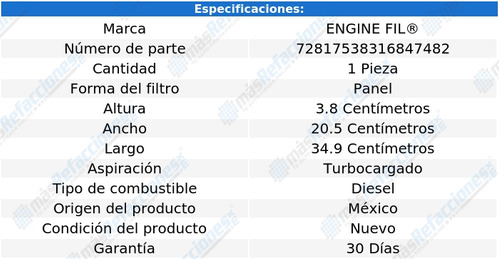 Filtro Para Aire Peugeot 301 L4 1.6l Diesel 2016 Engine Fil Foto 2