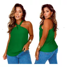 Blusa Regata Feminina Gola Transpassada Em Nó Duna