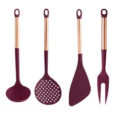 Kit Utensílios Cozinha Concha Pegador Espátula Presente Cor Rosa