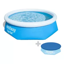 Piscina Inflável Redonda 2600l Fast Set + Cobertura Bestway Cor Azul