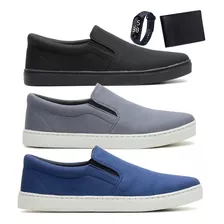 3 Pares De Tênis Slip On Com Relógio E Carteira Slim