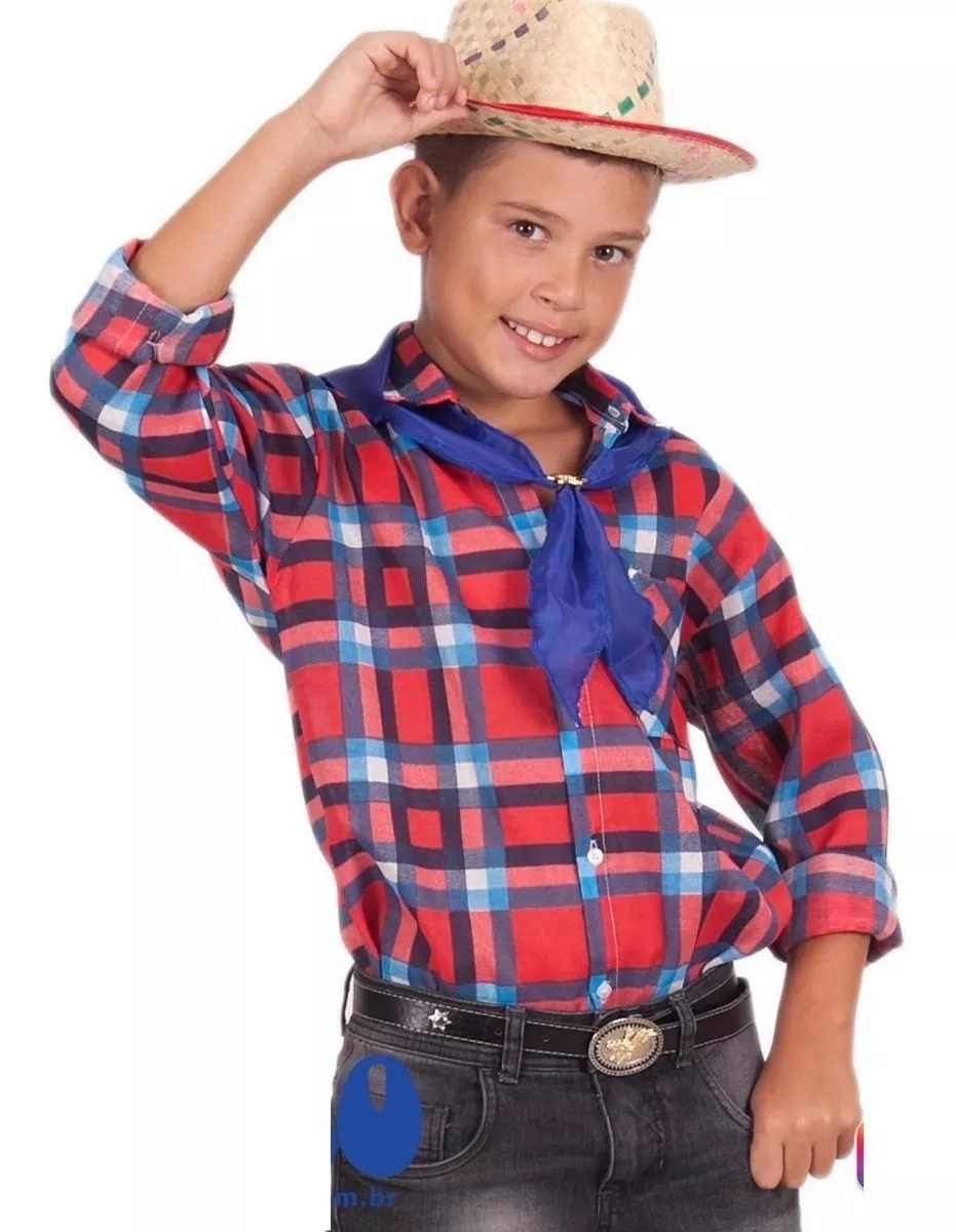 Camisa Xadrez Infantil Masculina Com Lenço De Brinde 