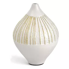 Vaso Geometrico Em Ceramica Branco Com Dourado 25,5cm Mart