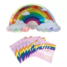 Kit Descartable Platos Y Servilletas- Arco Iris Cumpleños 