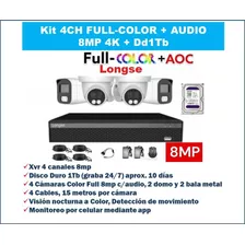 Kit 4ch Cámaras Full-color + Audio 8mp 4k Longse + Dd 1tb