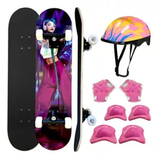 Skate Feminino Tik Girl Tok Esqueite + Kit Proteção Capacete