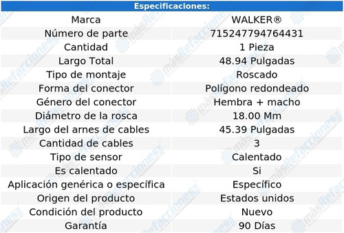 Sensor Oxgeno Jaguar Xj6 L6 3.6l 88-89 Walker Foto 6