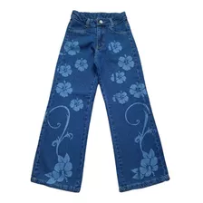 Calça Jeans Feminina Pantalona Laser Floral Meninas Juvenil 