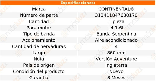 Banda 860 Mm Acc Palio Fiat L4 1.6l 03/06 Continental A/a Foto 8