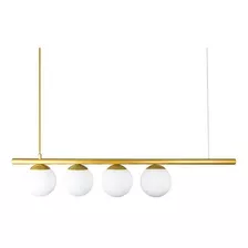 Lustre Pendente Figo Ouro - 4 Globos Esfera De Vidro Branco