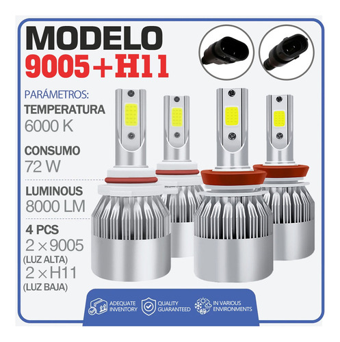 Kit De Focos Led Luz Alta Y Baja 8000lm 6000k Para Ford