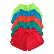 Kit 5 Shorts Feminino Tactel Plus Size Liso 2 Bolsos 