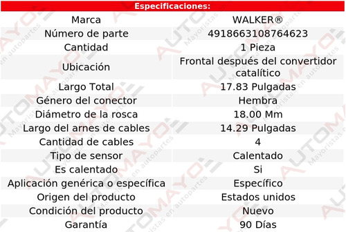 Sensor De Oxgeno Frontal Dcc Walker Pilot V6 3.5l 20 - 21 Foto 6